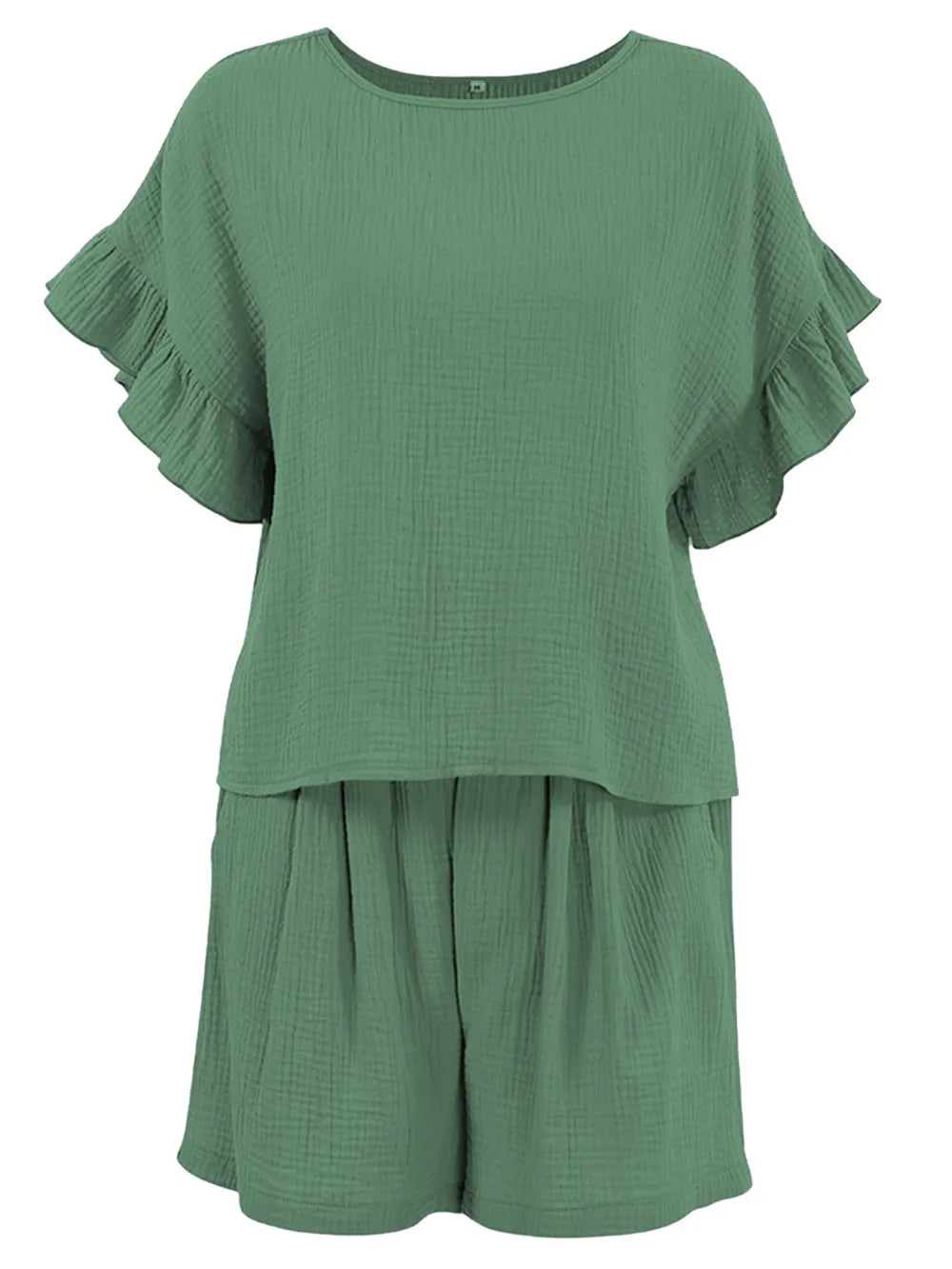 Ruffled Round Neck Top and Shorts Set - CHIC TB