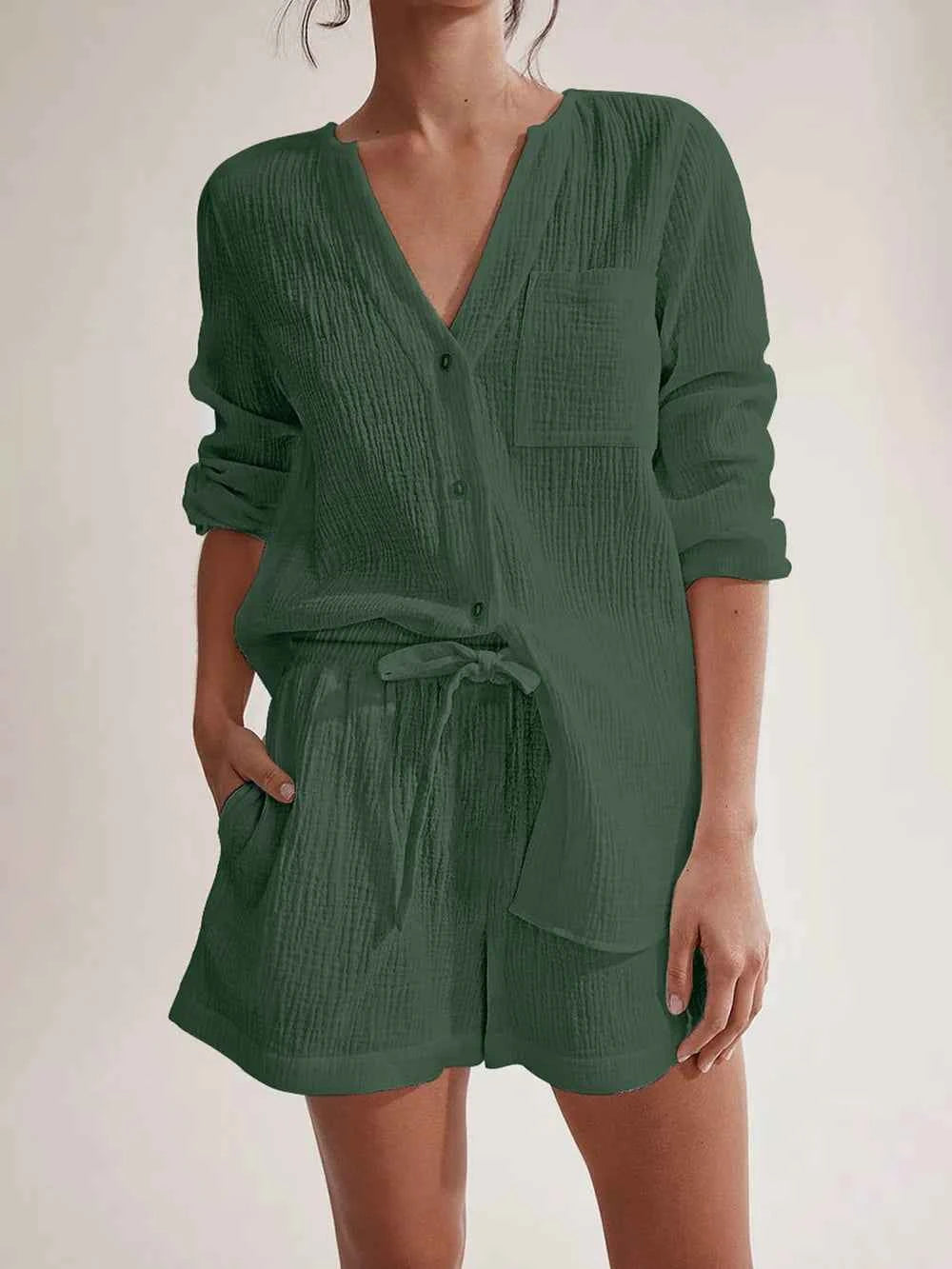 Long Sleeve women Top and Shorts Set