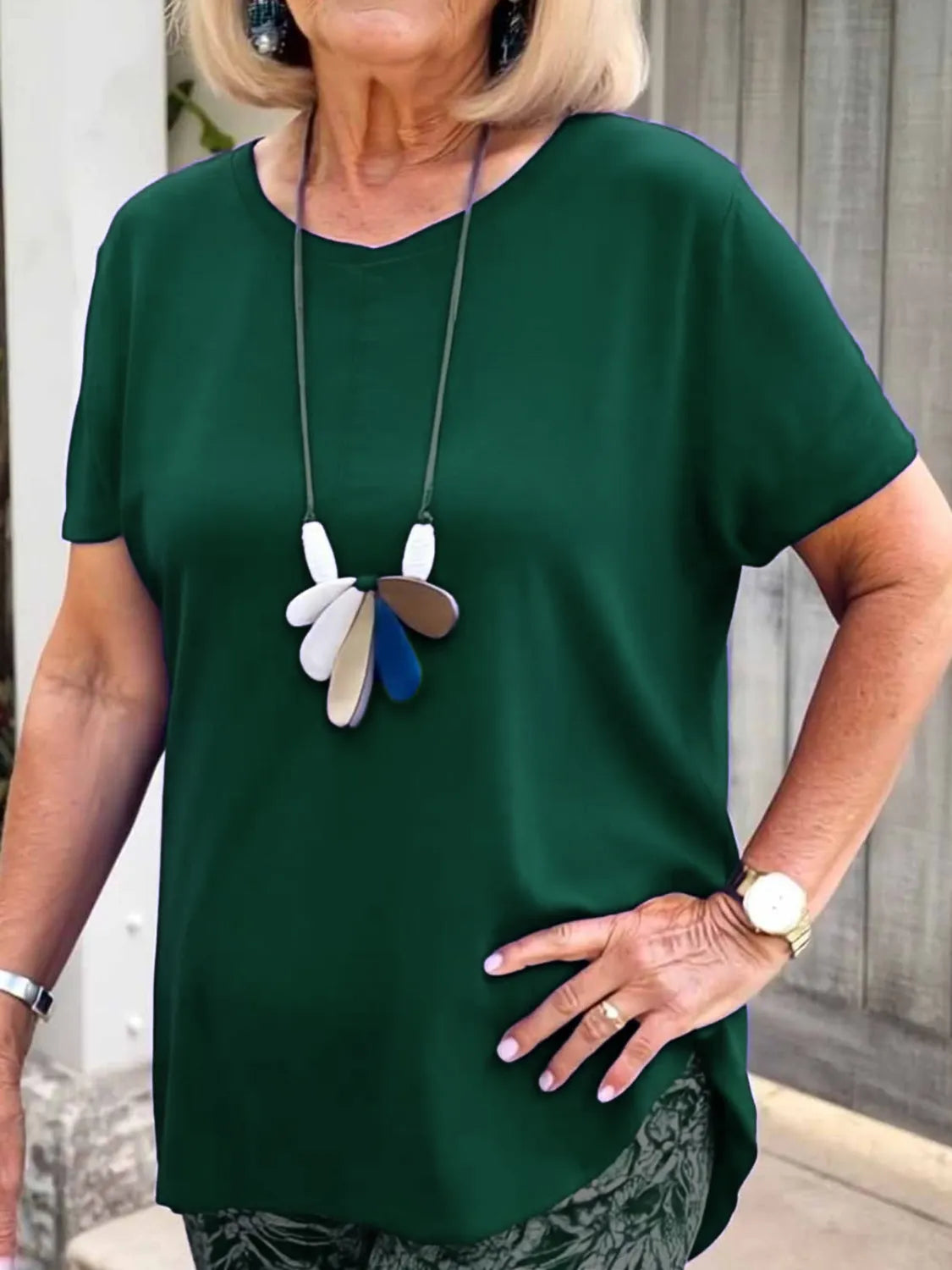 Full Size Round Neck Short Sleeve Top and Pants Set Plus Size - CHIC TB