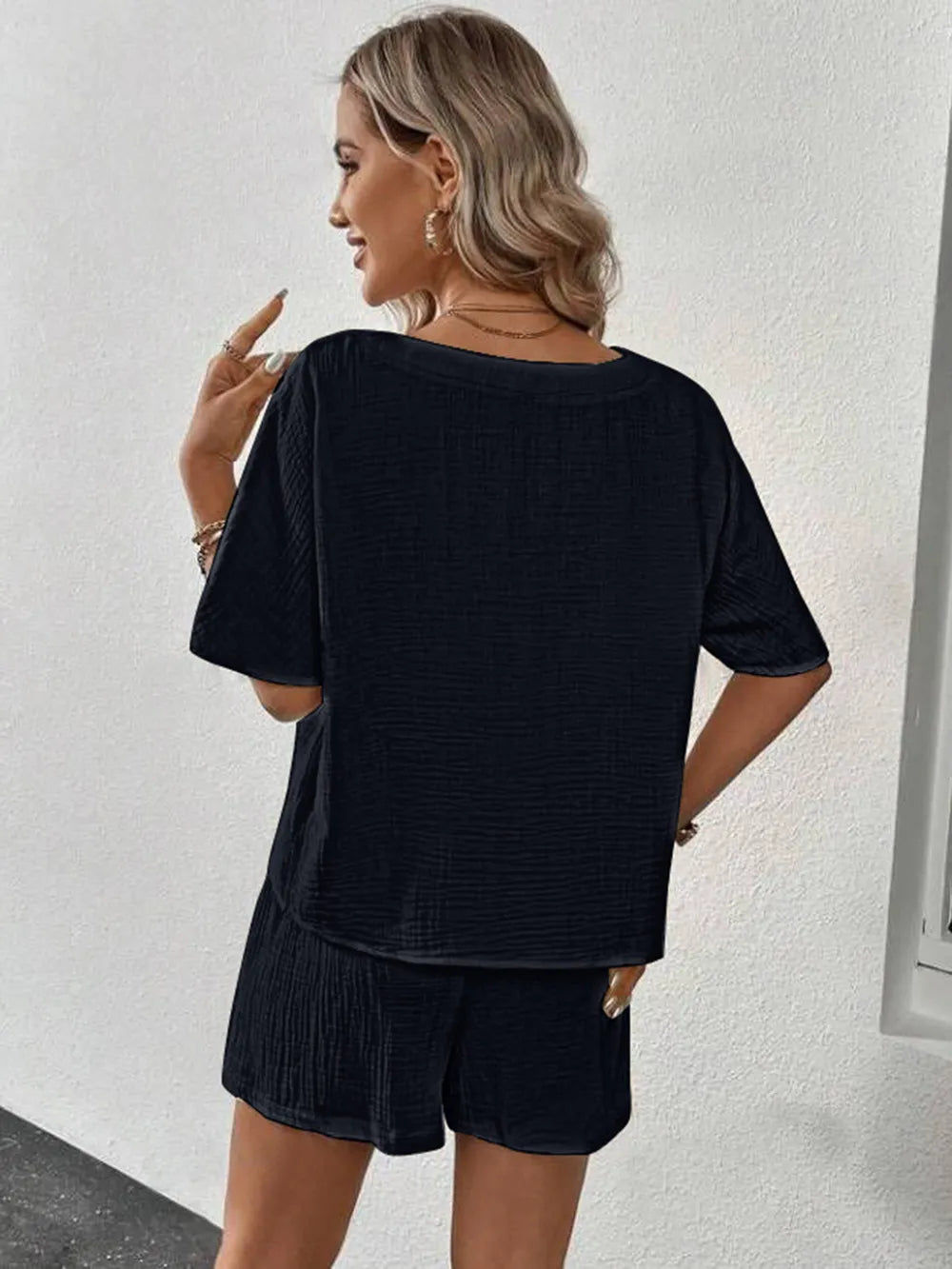 V-Neck Half Sleeve Top and Shorts Set - CHIC TB