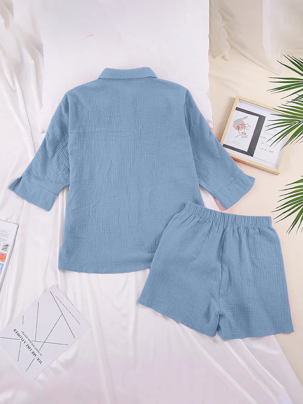 Texture Button Up Shirt and Shorts Set - CHIC TB