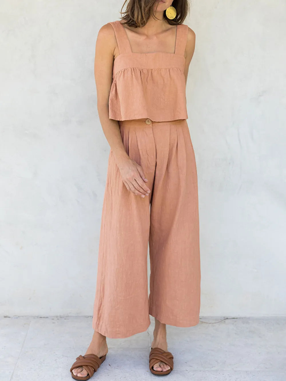Square Neck Wide Strap Top and Pants Set - CHIC TB