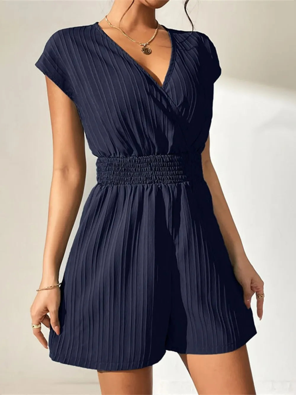 Tied Surplice Short Sleeve Romper - CHIC TB