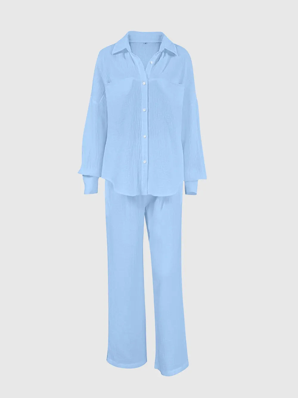 Texture Button Up Long Sleeve Shirt and Pants Set - CHIC TB