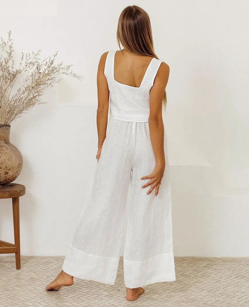 Square Neck Sleeveless Top and Pants Set - CHIC TB