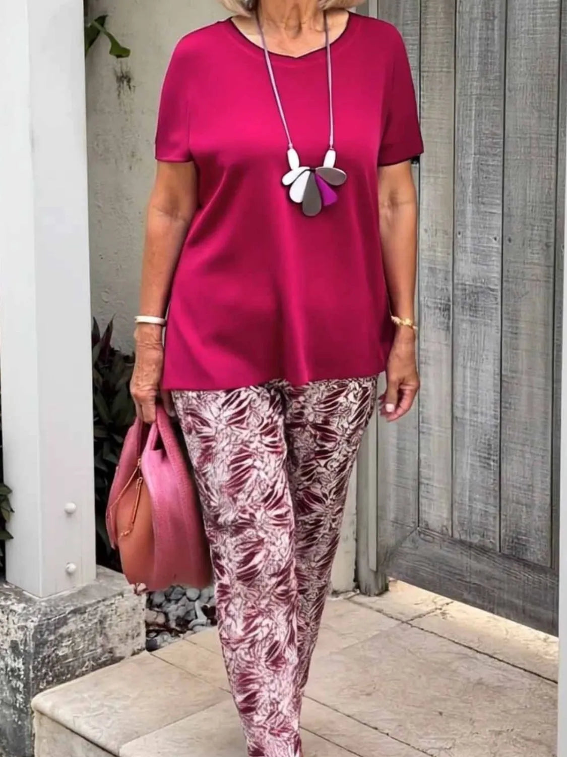 Full Size Round Neck Short Sleeve Top and Pants Set Plus Size - CHIC TB