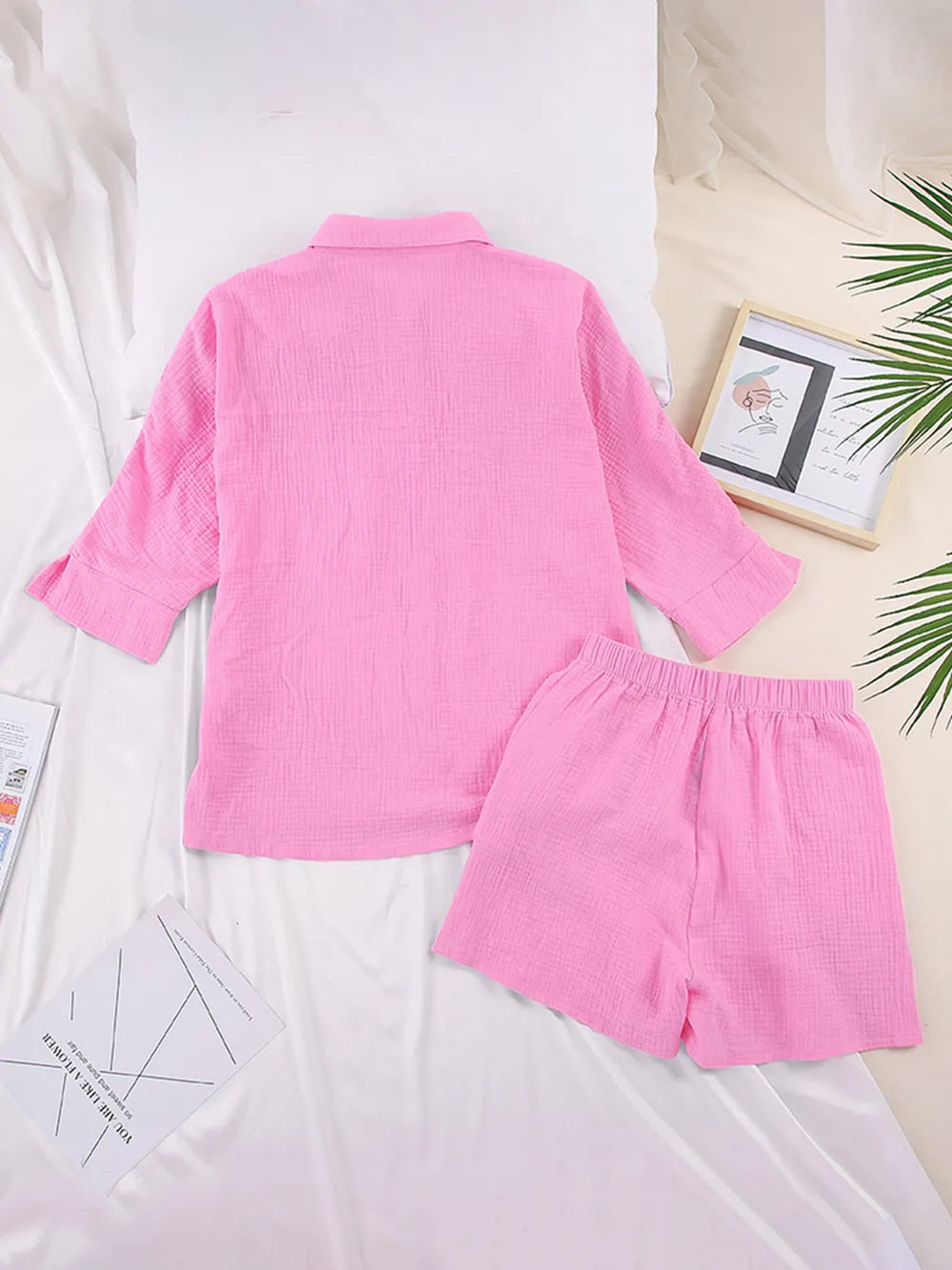Texture Button Up Shirt and Shorts Set - CHIC TB