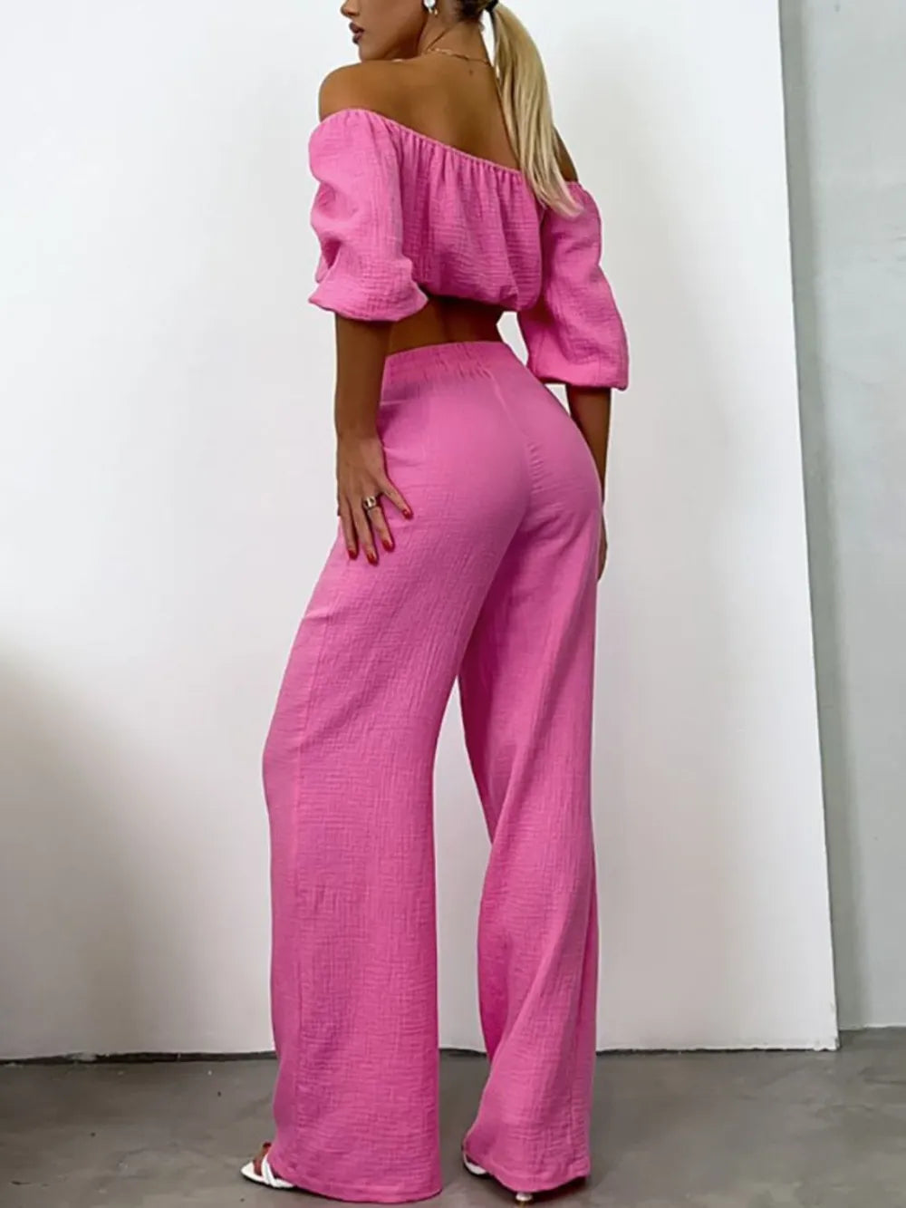 Off Shoulder Long Sleeve Top and Pants Set - CHIC TB