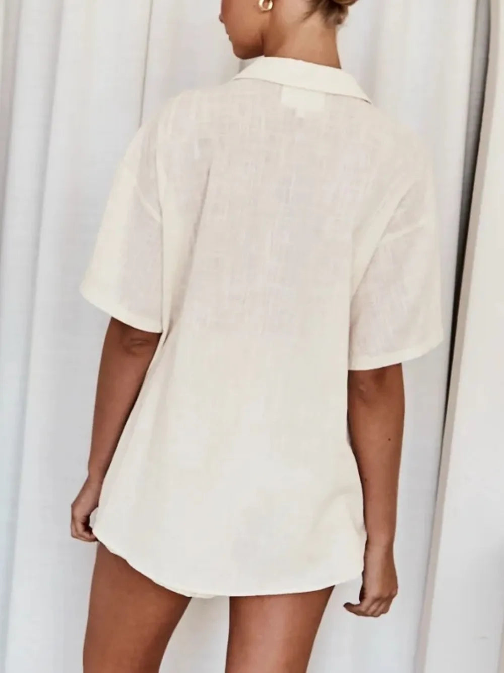 Embroidered Button Up Half Sleeve Top and Shorts Set - CHIC TB