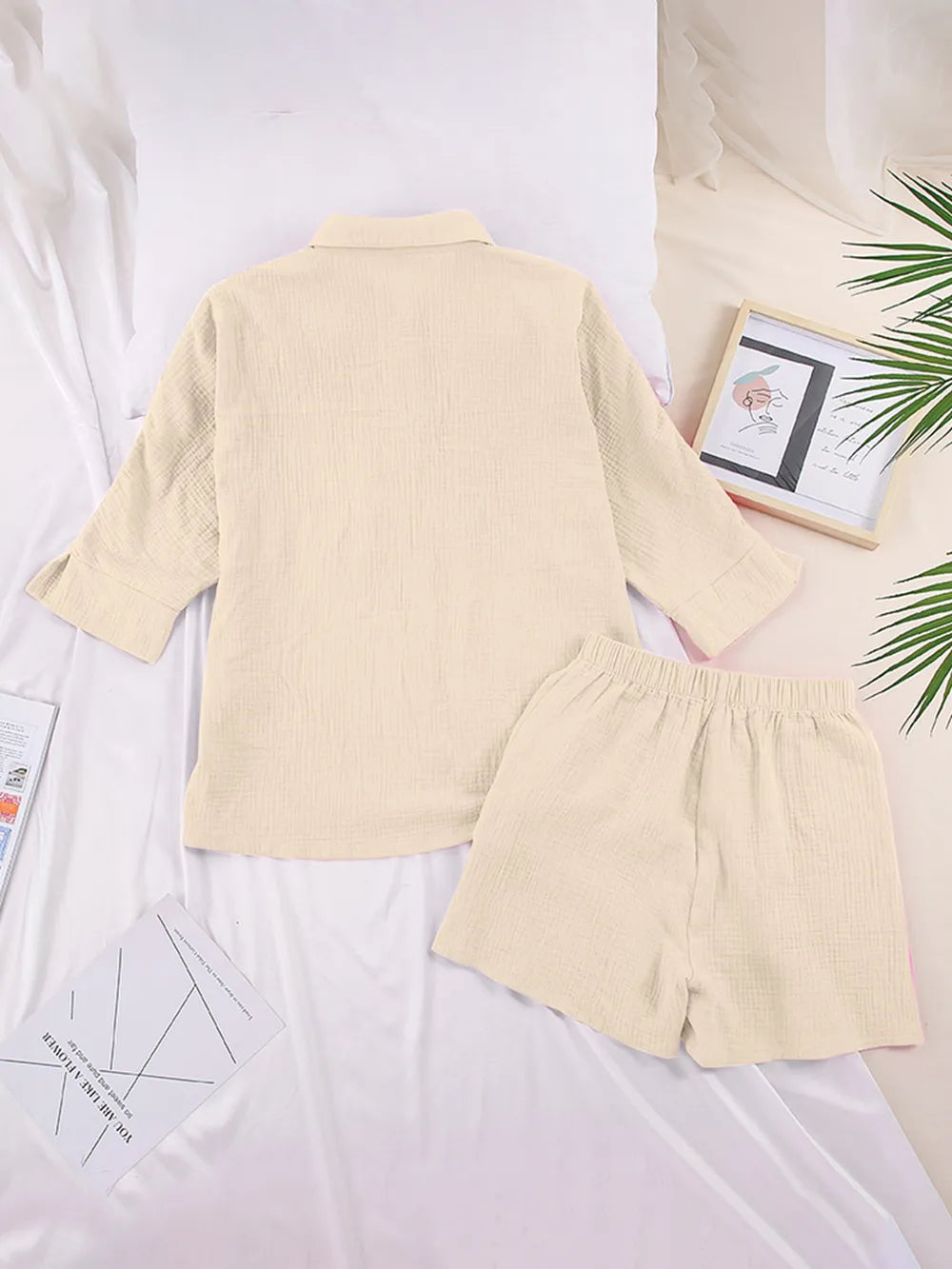 Texture Button Up Shirt and Shorts Set - CHIC TB