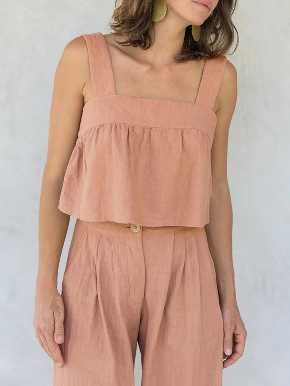 Square Neck Wide Strap Top and Pants Set - CHIC TB