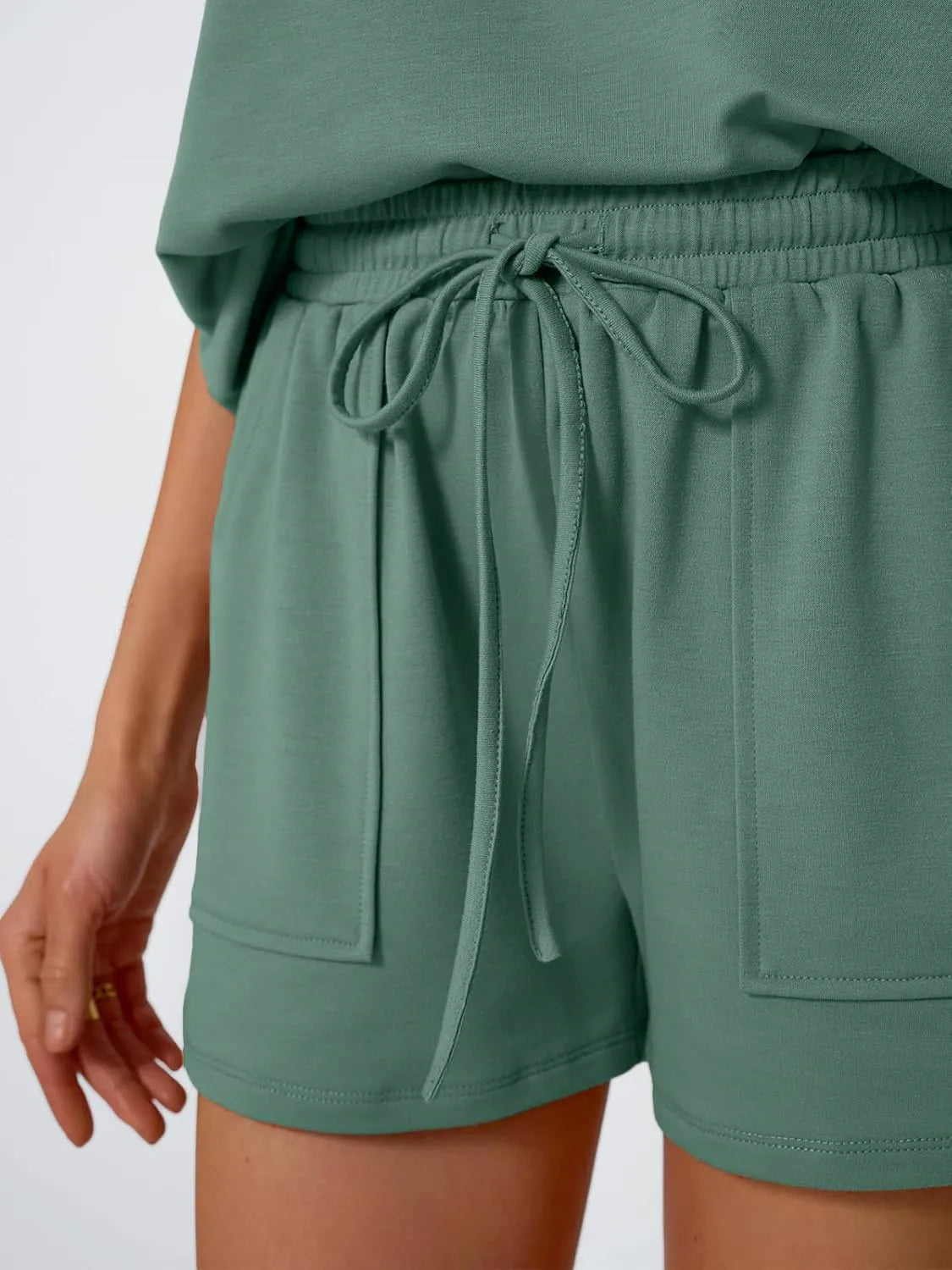 Round Neck Cap Sleeve Top and Shorts Set - CHIC TB