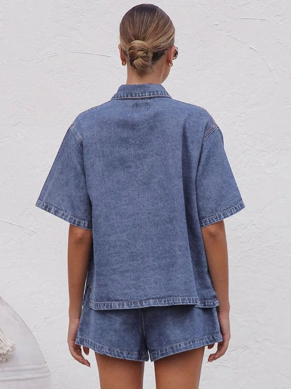 Button Up Top and Shorts Denim Set - CHIC TB