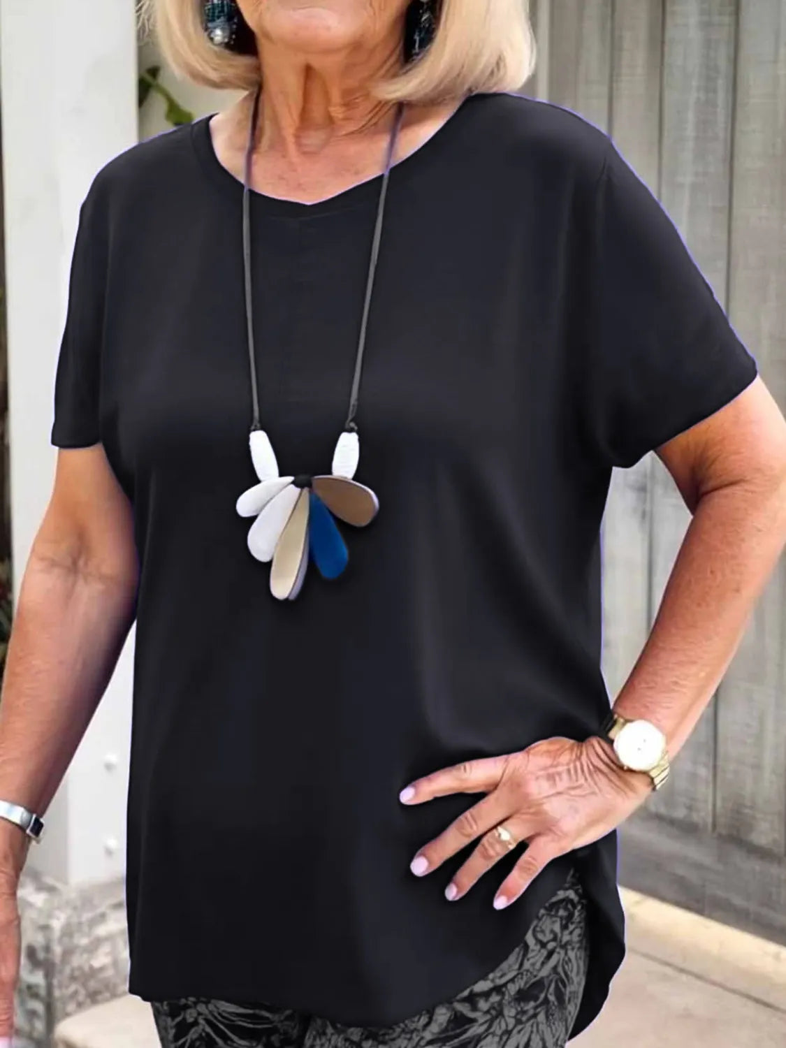 Full Size Round Neck Short Sleeve Top and Pants Set Plus Size - CHIC TB