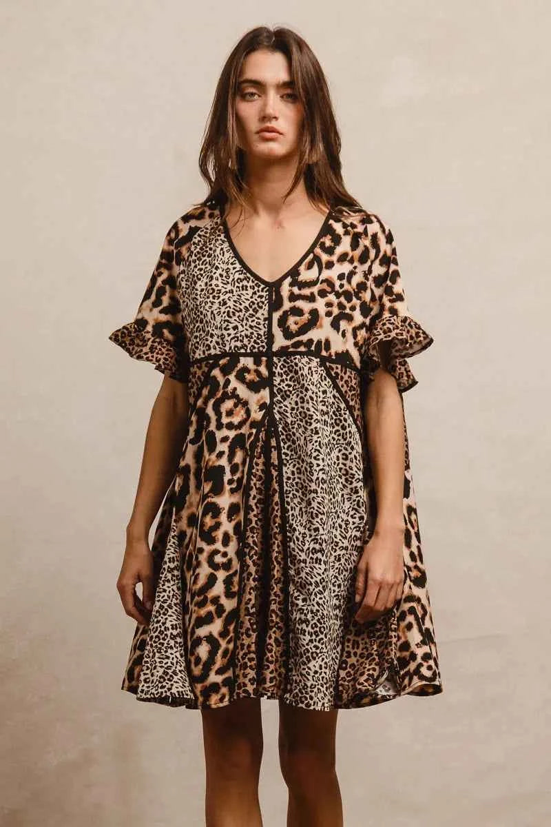 BiBi Leopard Prints Mix and Match Short Sleeves Dress