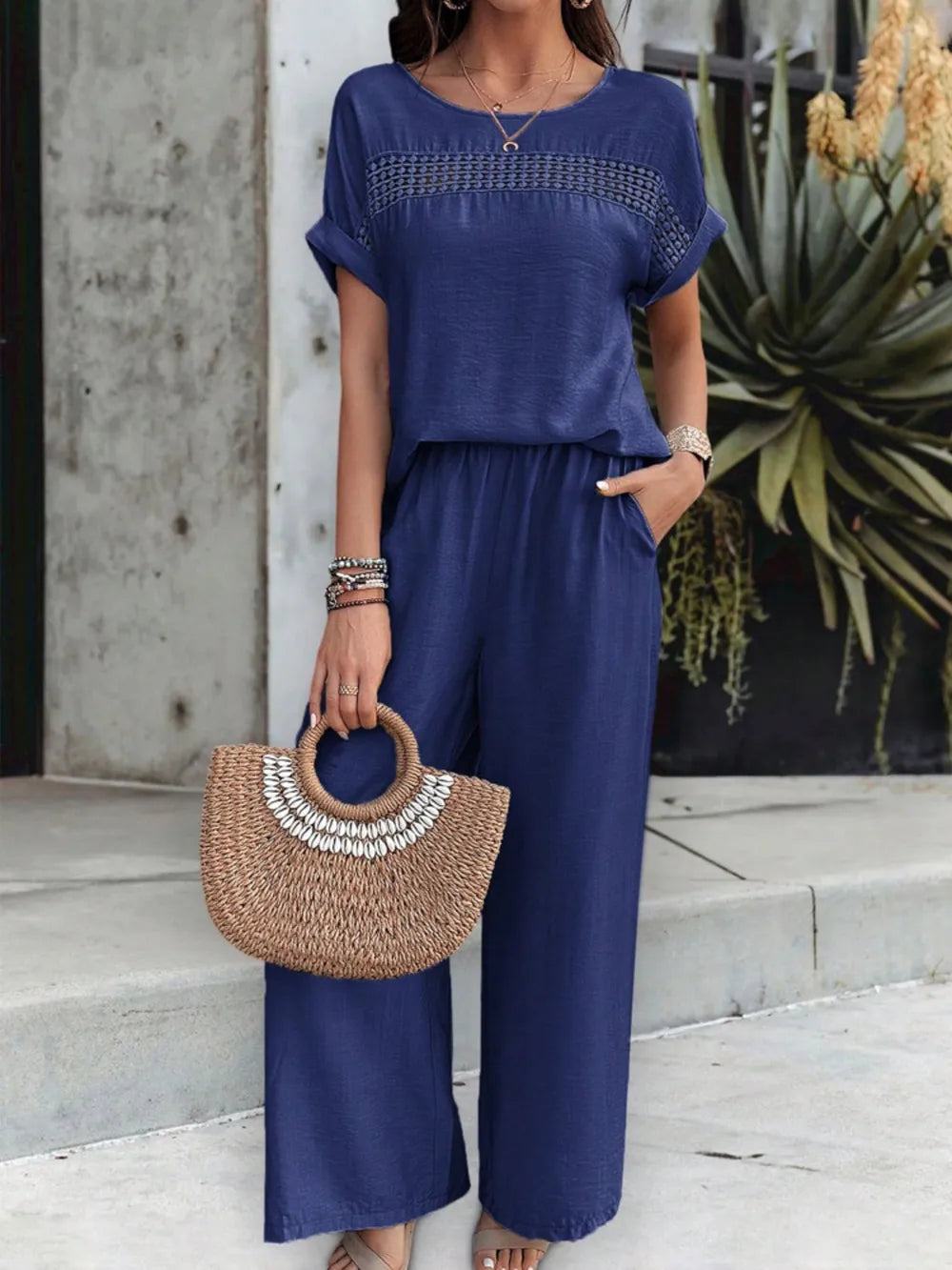 Short Sleeve Top and Pants Set - CHIC TB