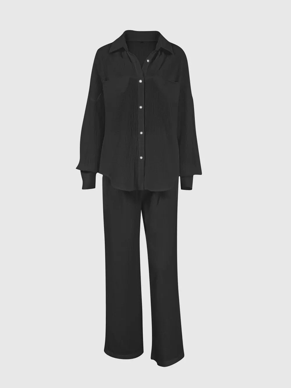 Texture Button Up Long Sleeve Shirt and Pants Set - CHIC TB