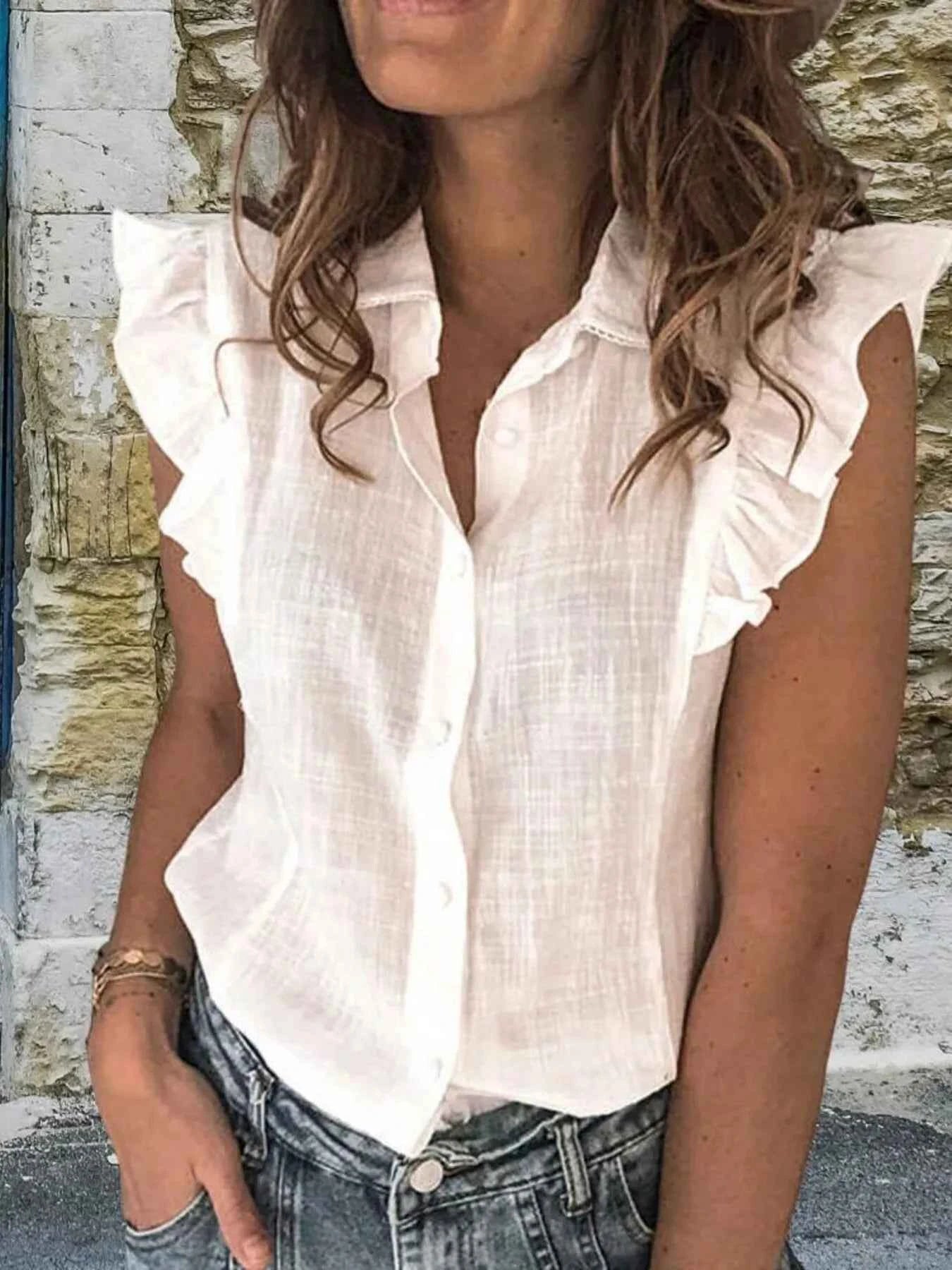 Ruffle Sleeve Button-Up Shirt