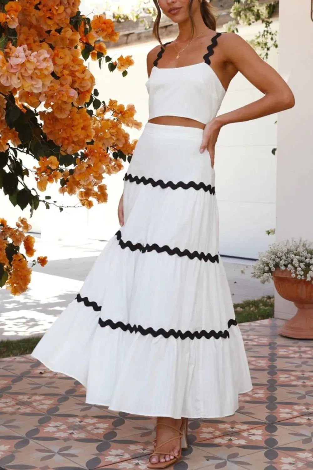 Contrast Trim Cami and Skirt Set - CHIC TB
