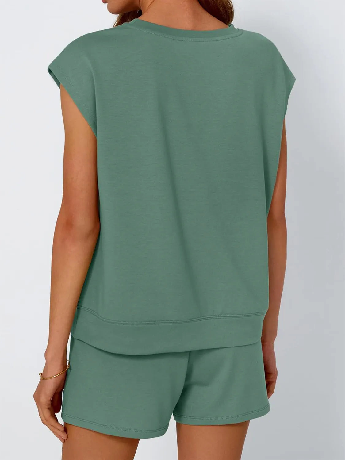 Round Neck Cap Sleeve Top and Shorts Set - CHIC TB