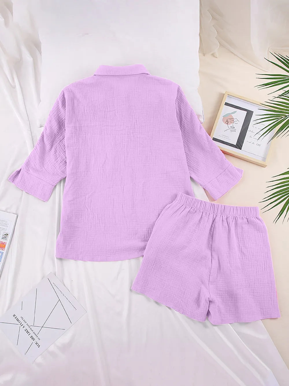 Texture Button Up Shirt and Shorts Set - CHIC TB