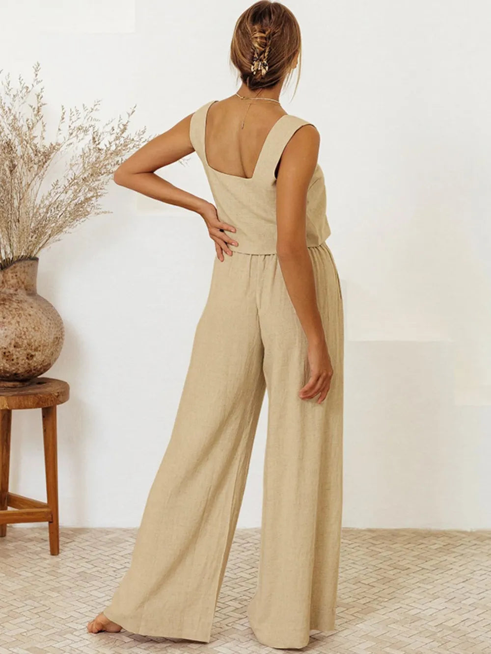 Square Neck Sleeveless Top and Pants Set - CHIC TB