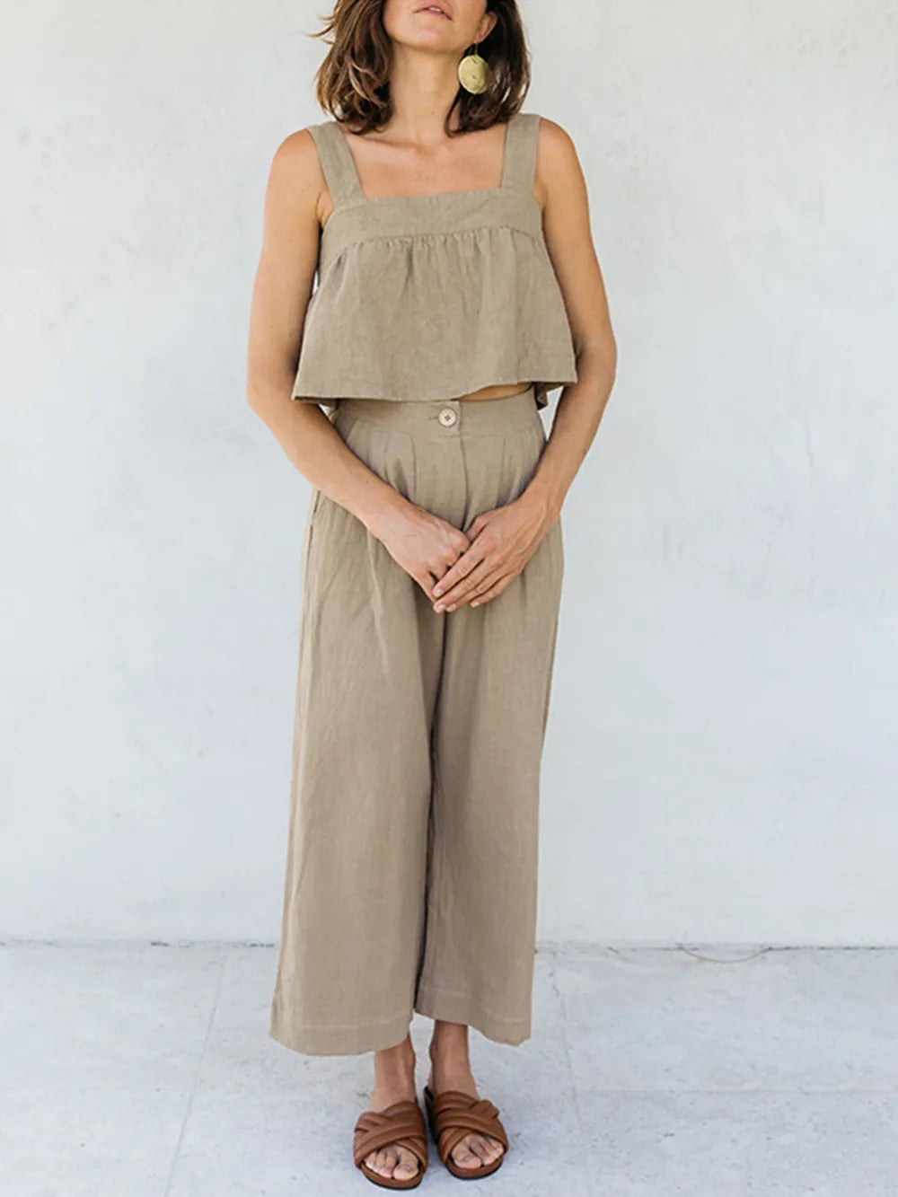 Square Neck Wide Strap Top and Pants Set - CHIC TB