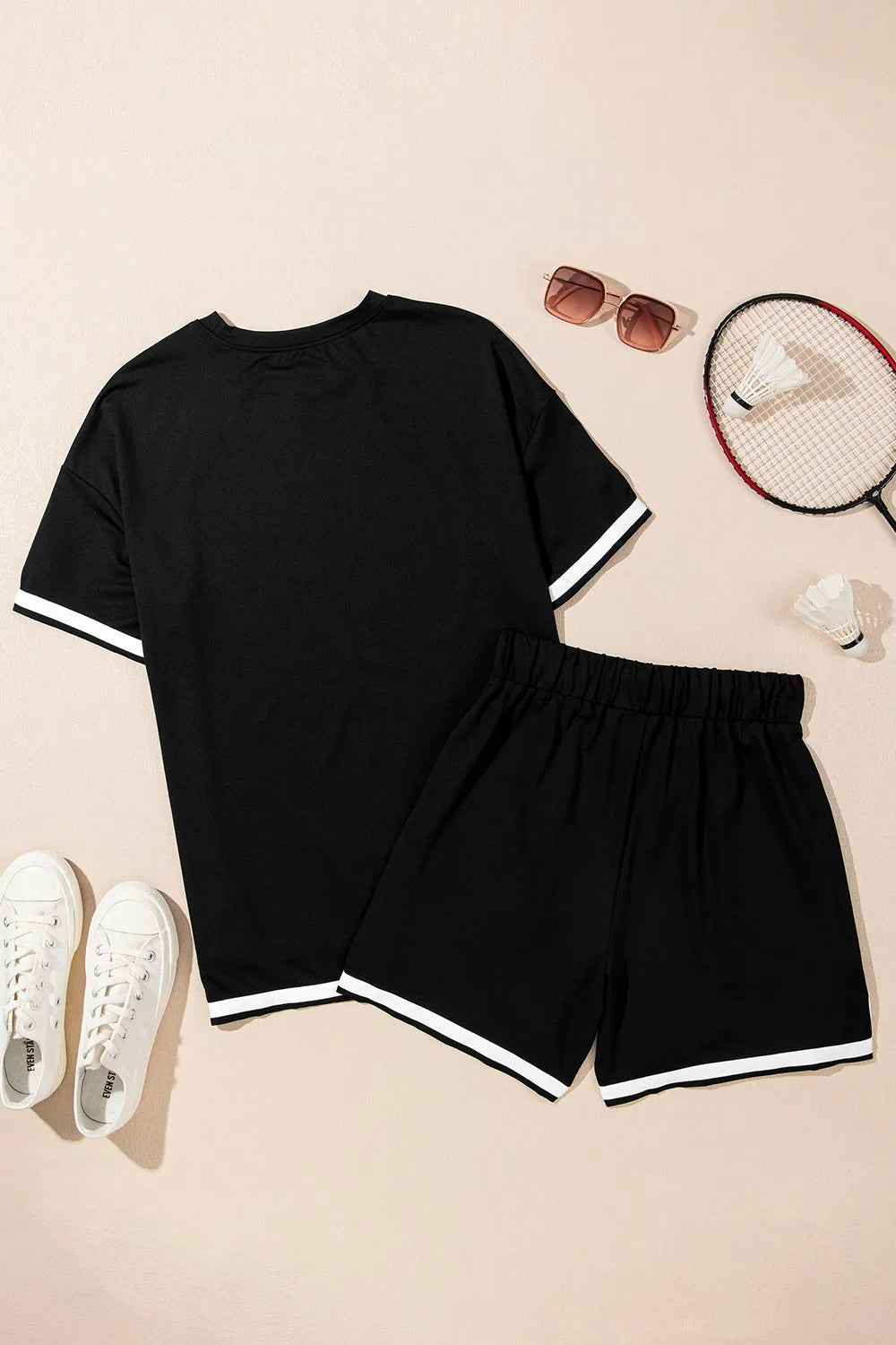 Contrast Trim Tee and Shorts Set - CHIC TB