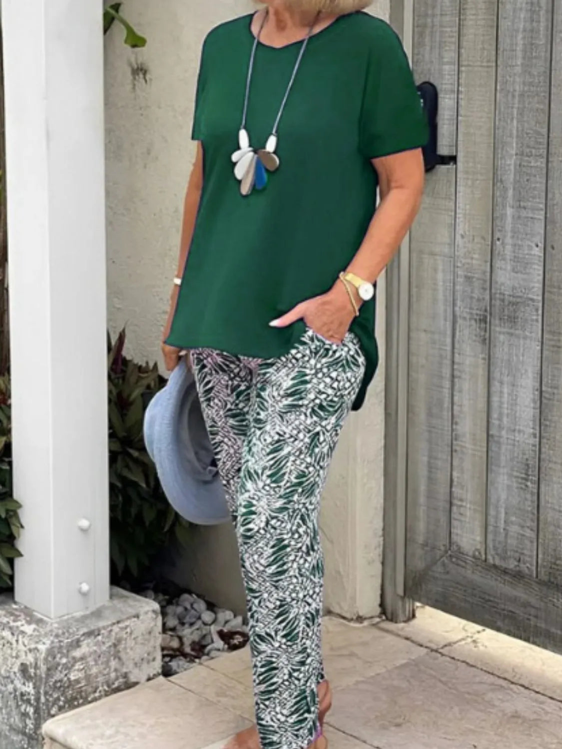 Full Size Round Neck Short Sleeve Top and Pants Set Plus Size - CHIC TB