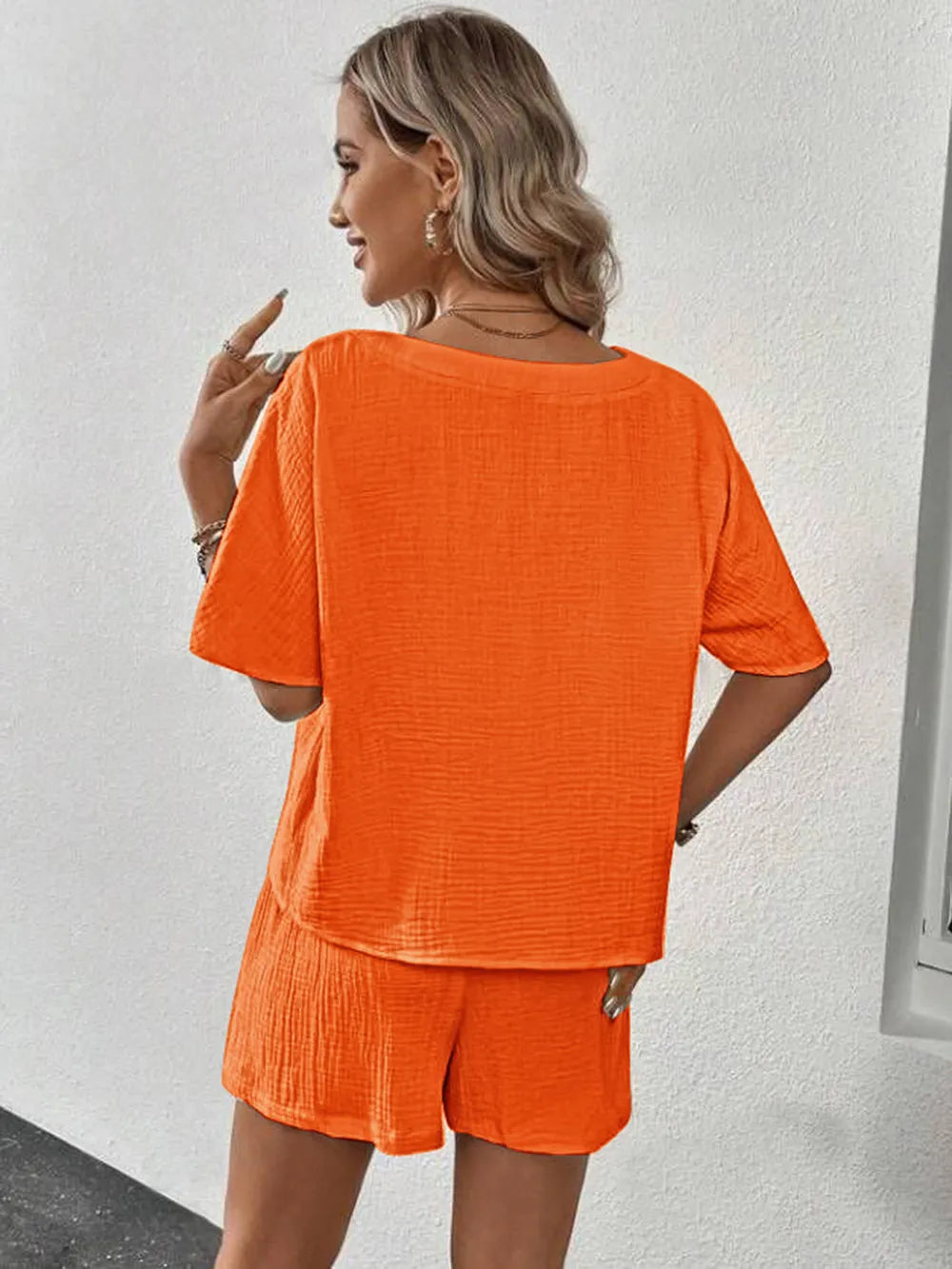 V-Neck Half Sleeve Top and Shorts Set - CHIC TB