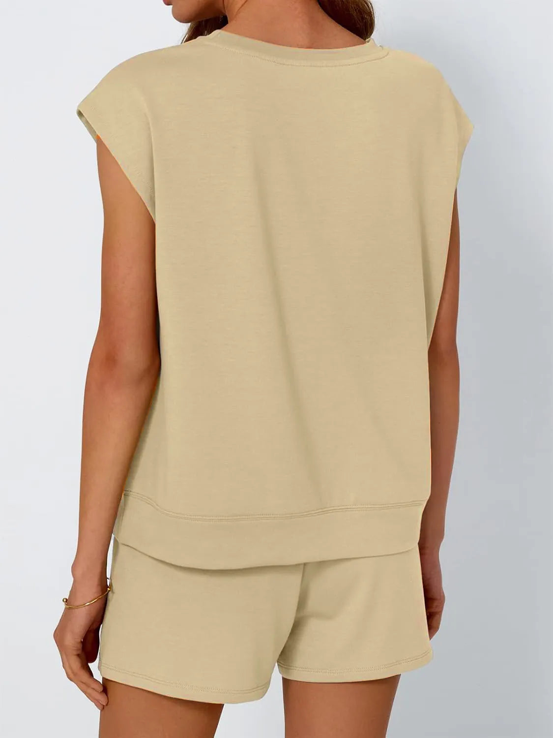 Round Neck Cap Sleeve Top and Shorts Set - CHIC TB