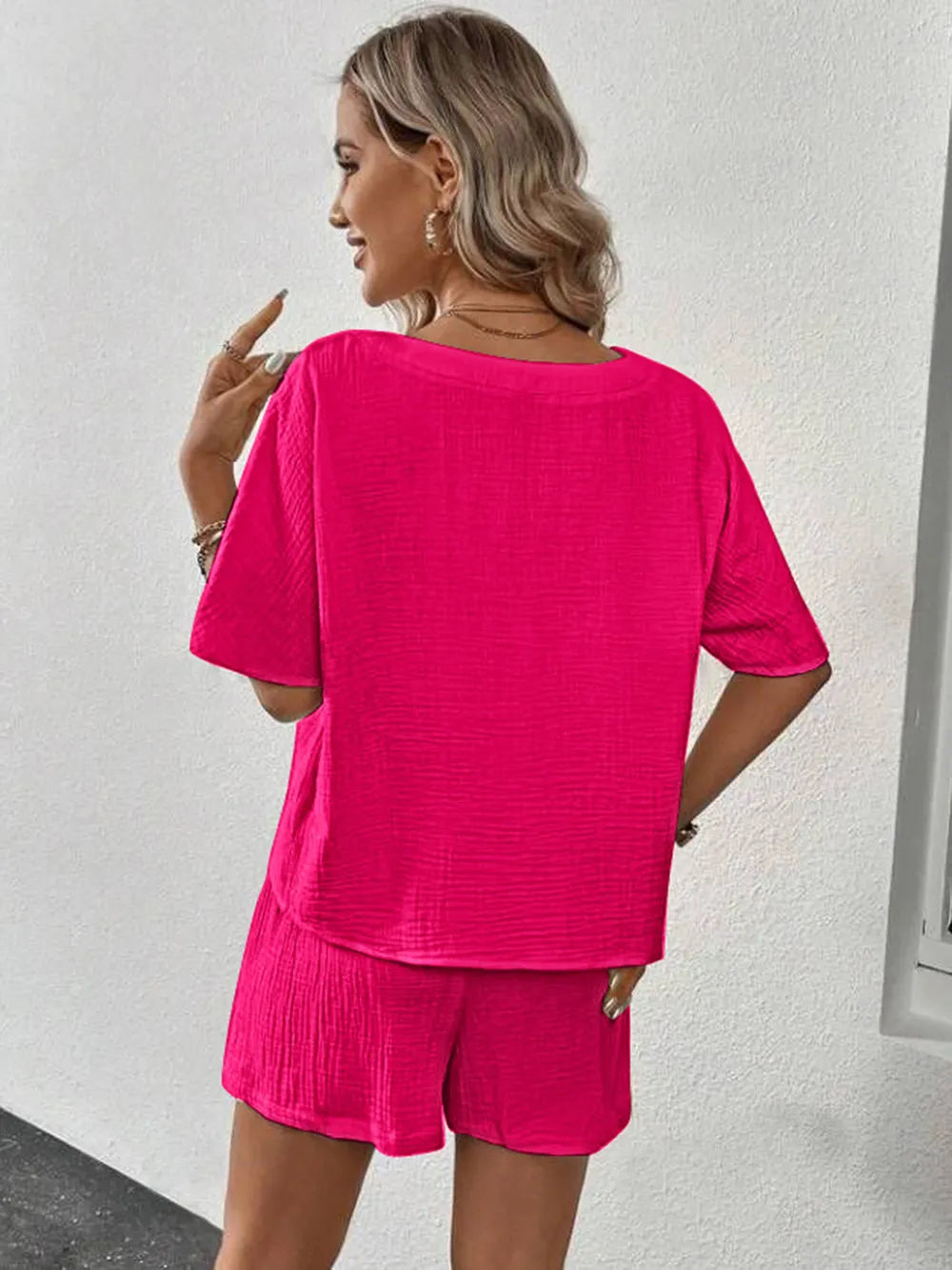 V-Neck Half Sleeve Top and Shorts Set - CHIC TB