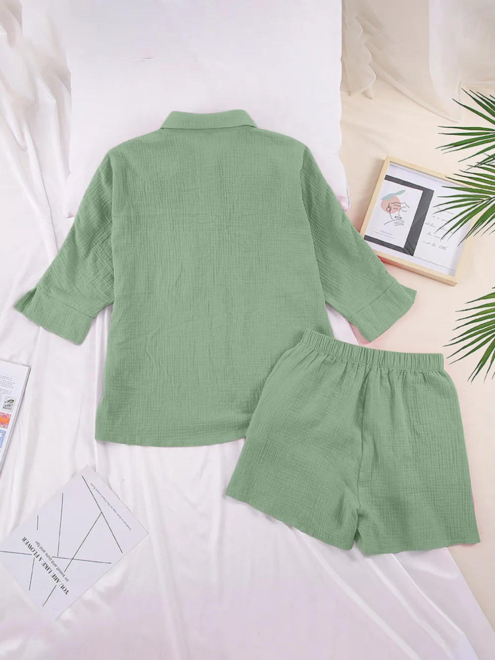 Texture Button Up Shirt and Shorts Set - CHIC TB