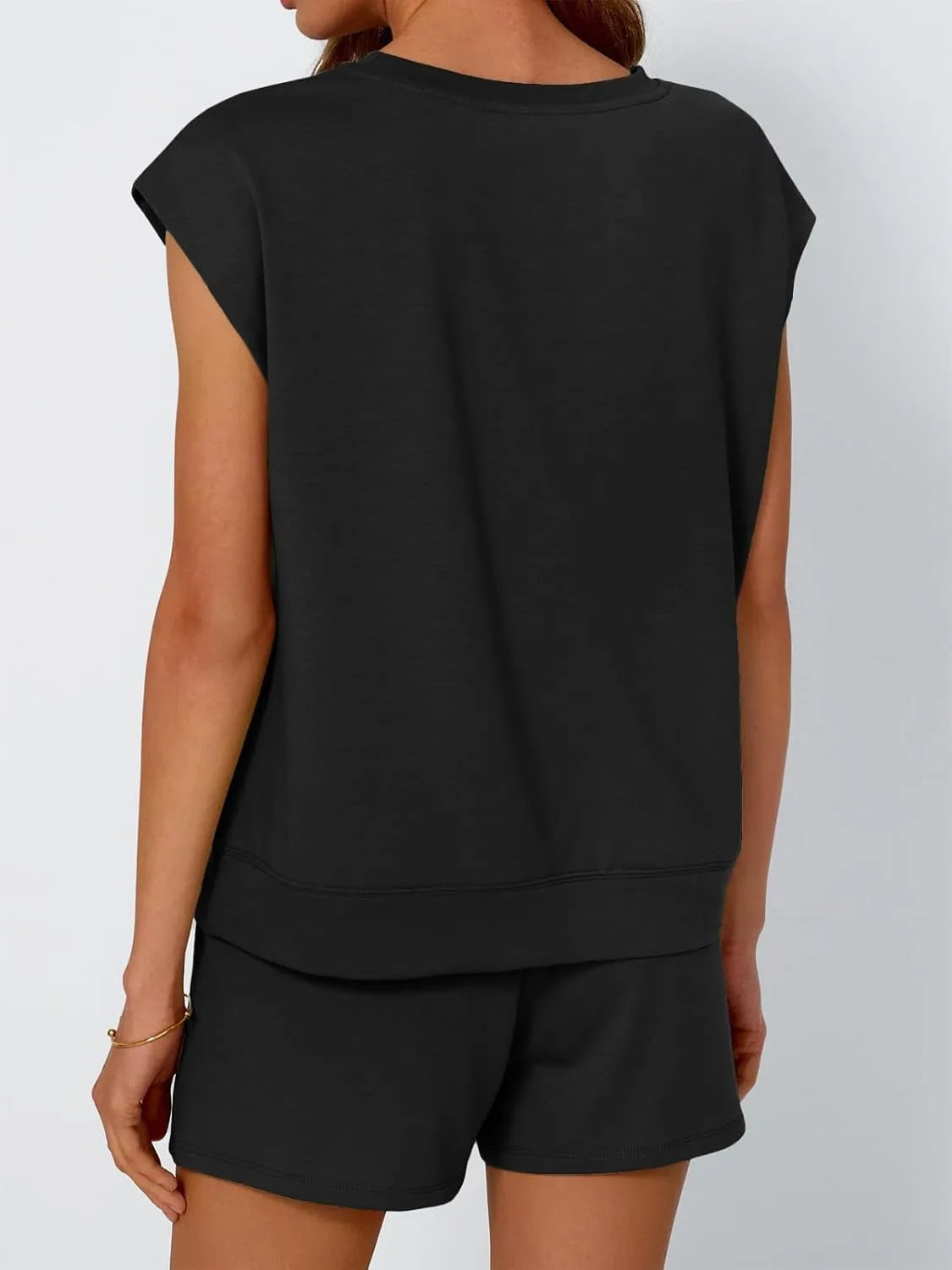Round Neck Cap Sleeve Top and Shorts Set - CHIC TB