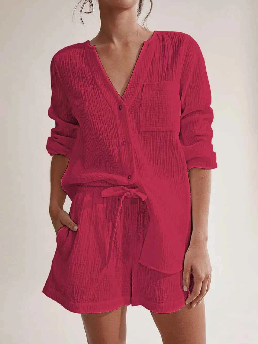 Long Sleeve women Top and Shorts Set