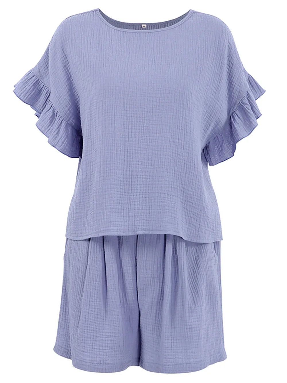 Ruffled Round Neck Top and Shorts Set - CHIC TB