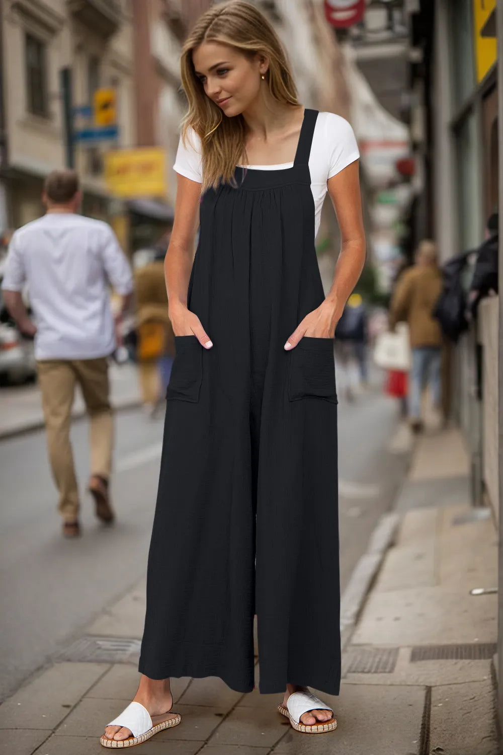 Double Take Full Size Wide Leg Overalls with Pockets - CHIC TB