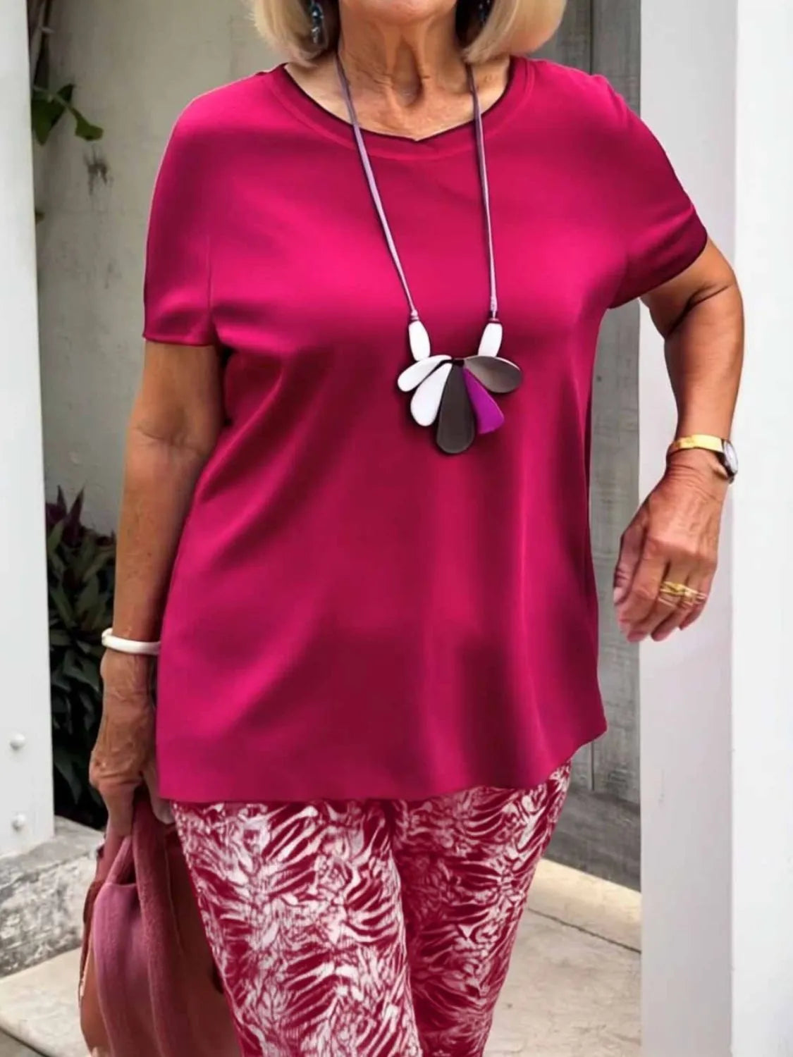 Full Size Round Neck Short Sleeve Top and Pants Set Plus Size - CHIC TB
