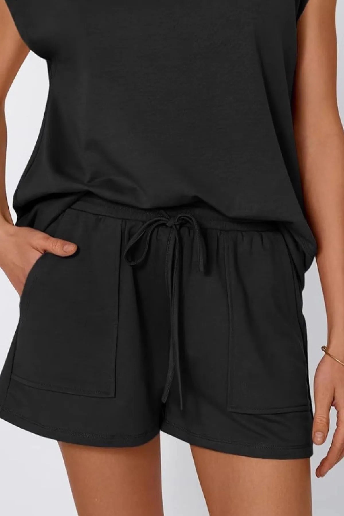 Round Neck Cap Sleeve Top and Shorts Set - CHIC TB