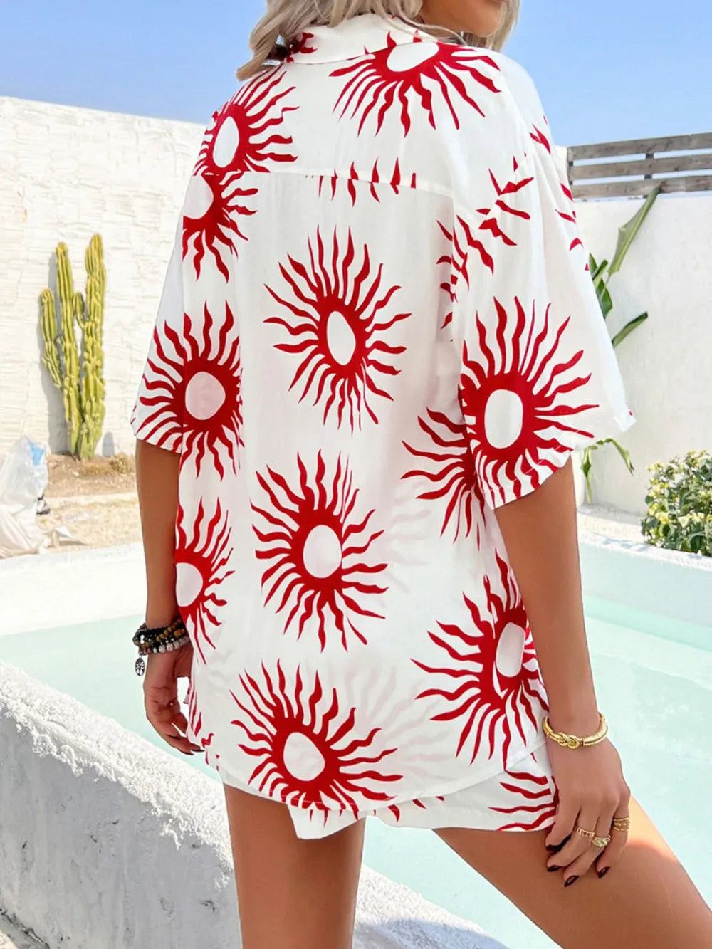 Neck Half Sleeve Top and Shorts Set WOMEN - CHIC TB