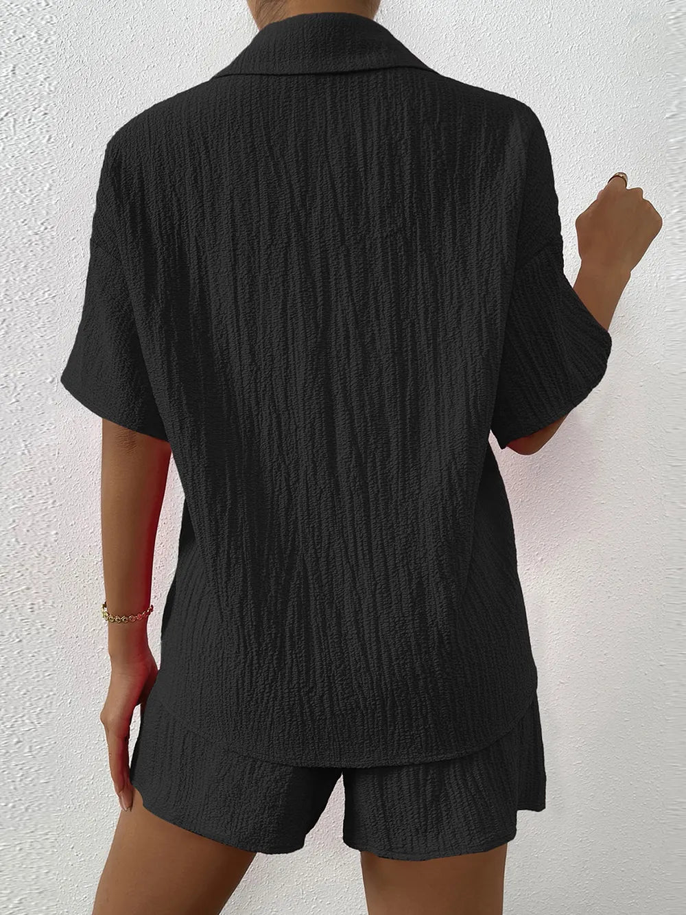 Button Up Half Sleeve Top and Shorts Set - CHIC TB