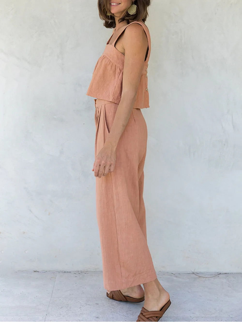 Square Neck Wide Strap Top and Pants Set - CHIC TB