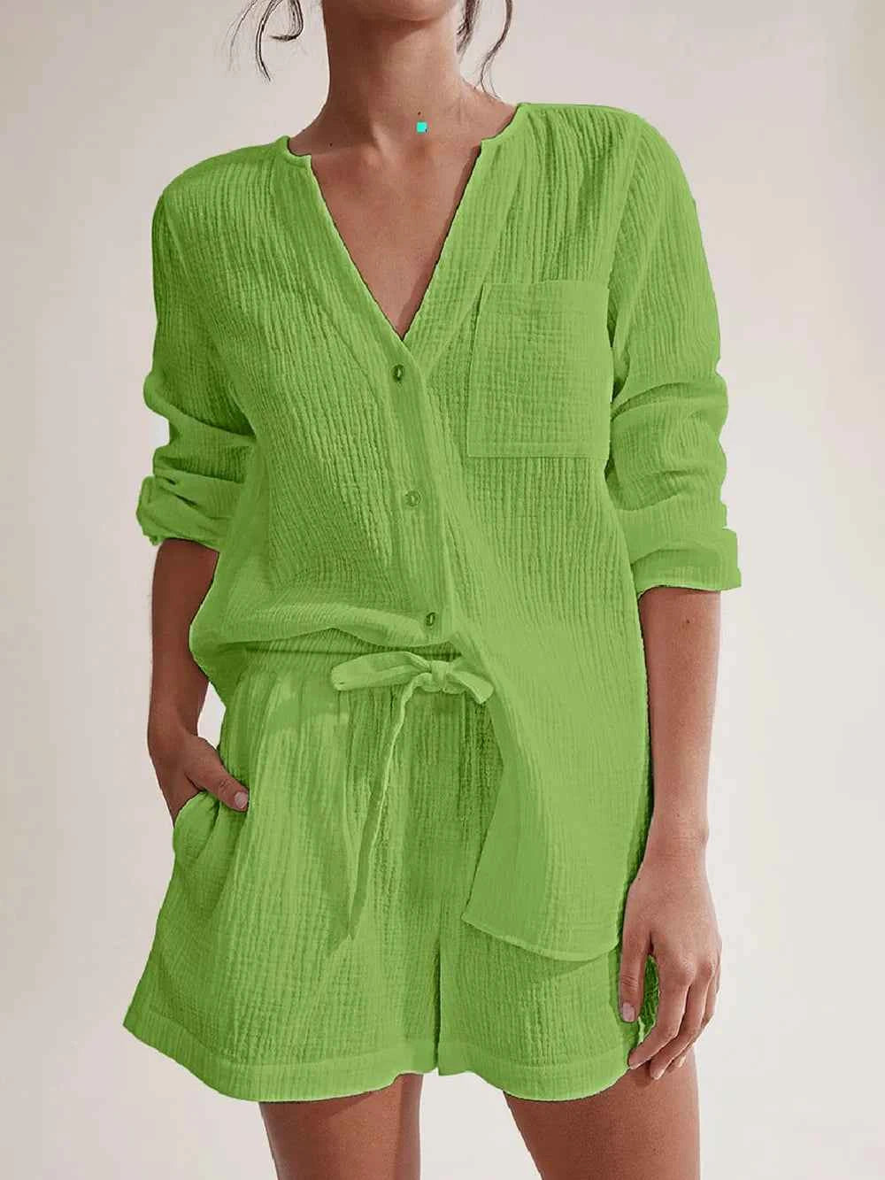 Long Sleeve women Top and Shorts Set