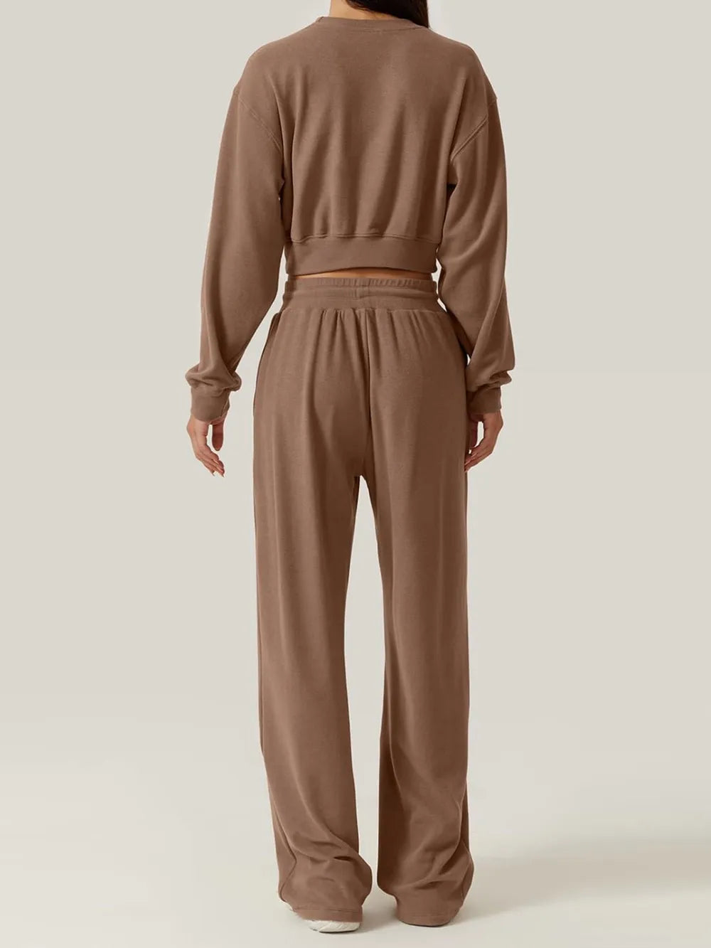 Crisscross Round Neck Top and Drawstring Pants Set.