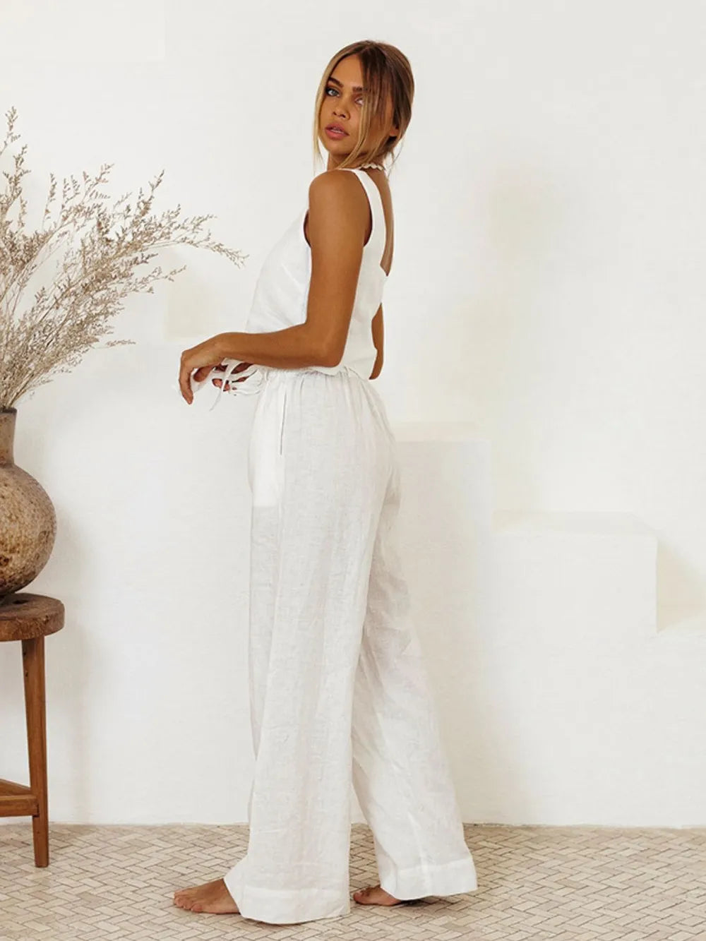 Square Neck Sleeveless Top and Pants Set - CHIC TB