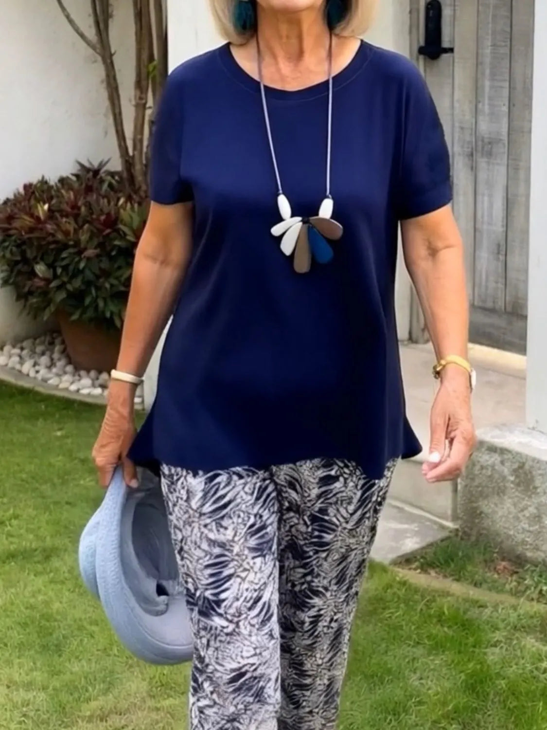 Full Size Round Neck Short Sleeve Top and Pants Set Plus Size - CHIC TB