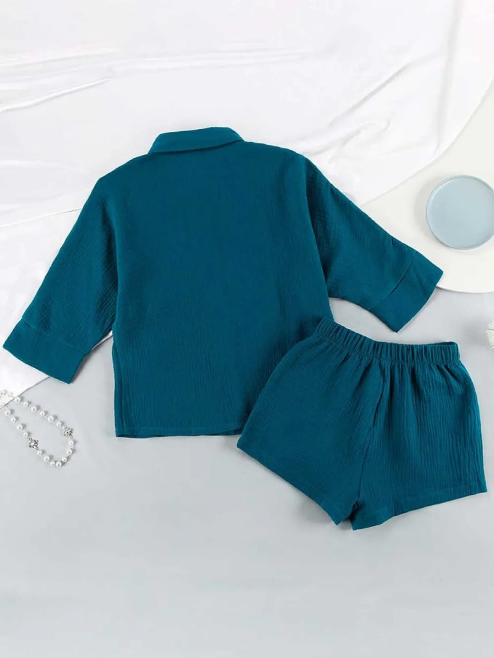 Texture Button Up Shirt and Shorts Set - CHIC TB