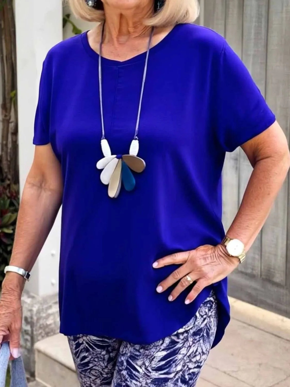 Full Size Round Neck Short Sleeve Top and Pants Set Plus Size - CHIC TB