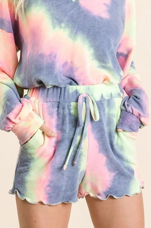 Tie-dye French terry women top and shorts set - CHIC TB