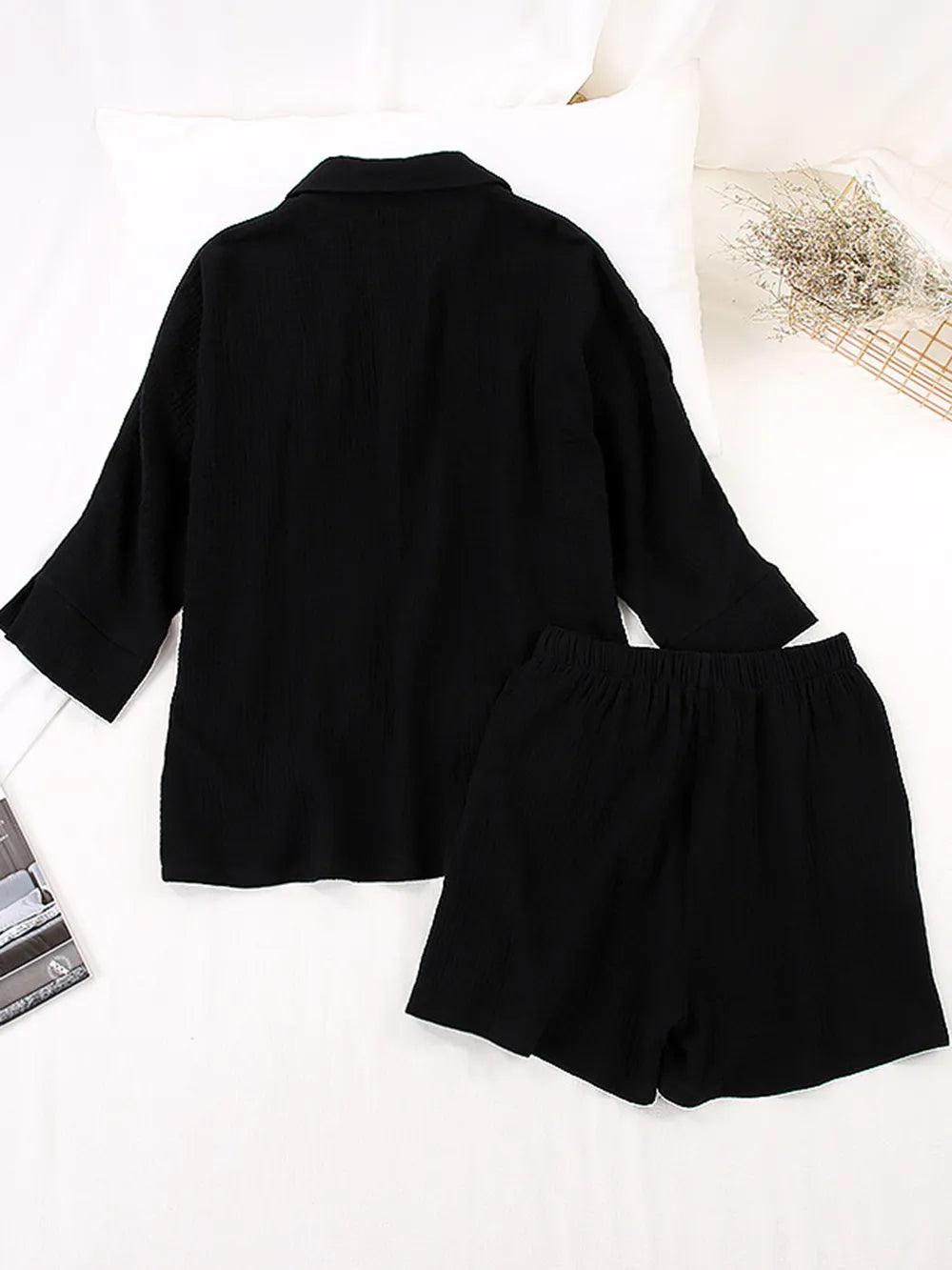 Texture Button Up Shirt and Shorts Set - CHIC TB